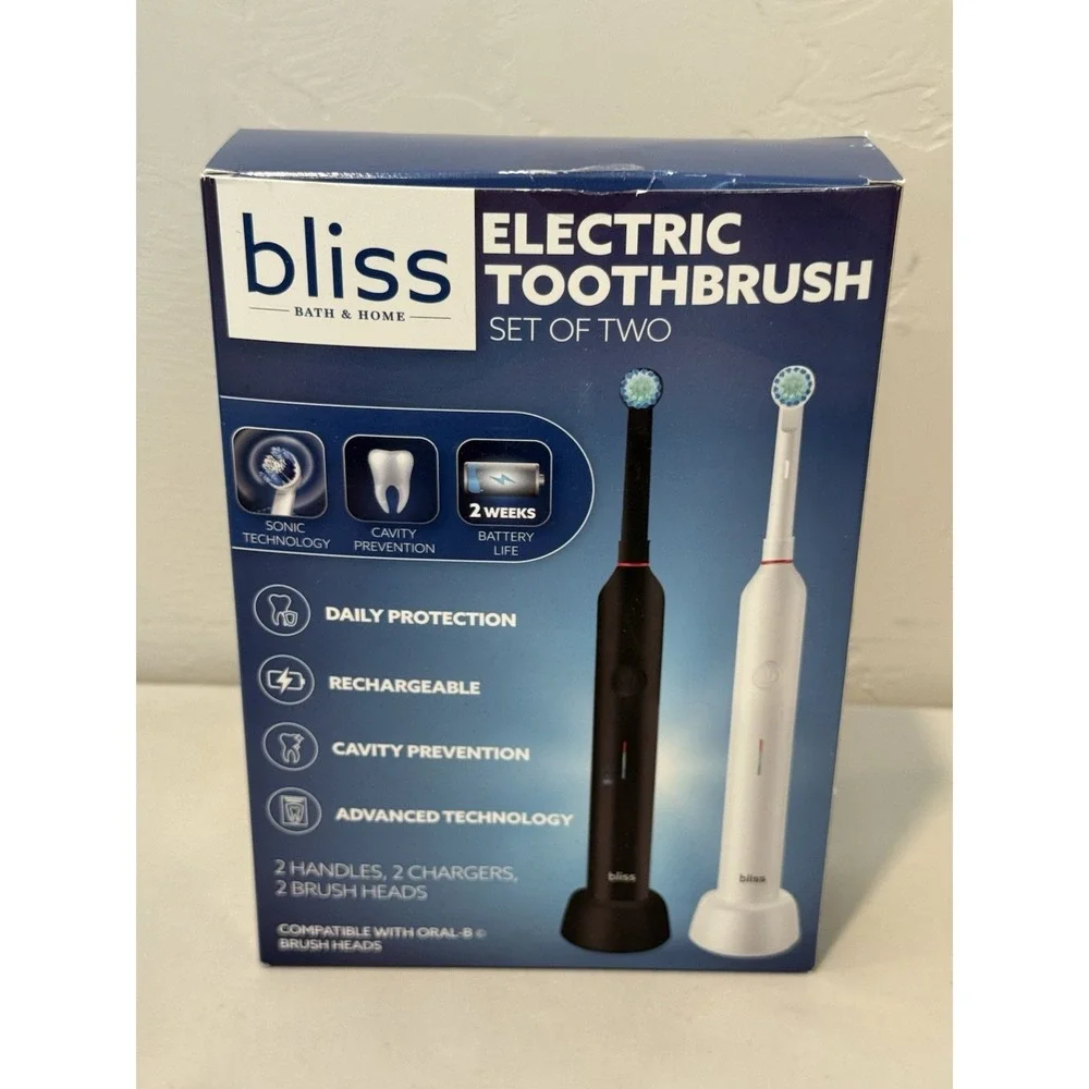Bliss Electric Toothbrush Set 2. Black & White. Compatible With Oral-Brush Head